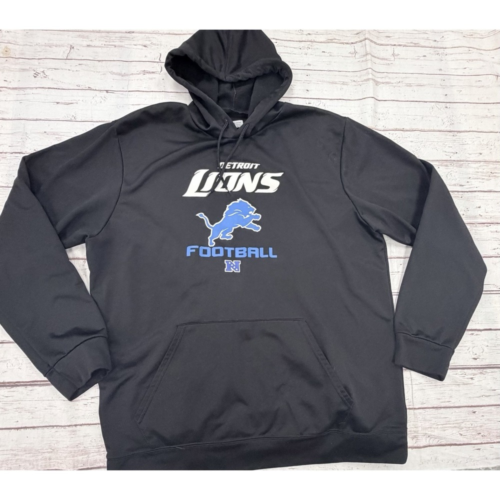 NFL Detroit Lions Football Black Hoodie Pullover Sweater Size XL